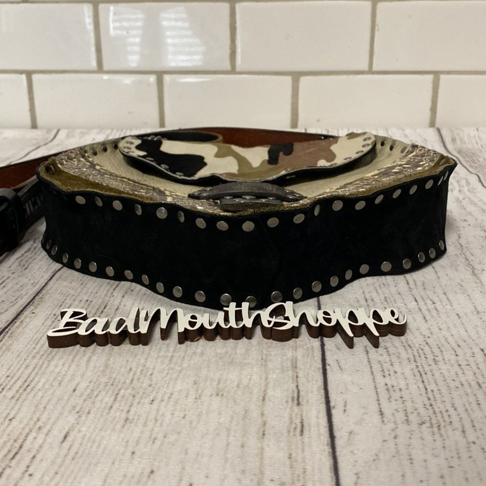 *Ransack Leather Upcycled Handmade Camo Snakeskin Crossbody Purse Saddle Bag - Picture 4 of 11